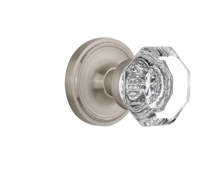 Nostalgic 704822: Classic Rosette w/Waldorf Knob Passage Door Set - Satin Nickel