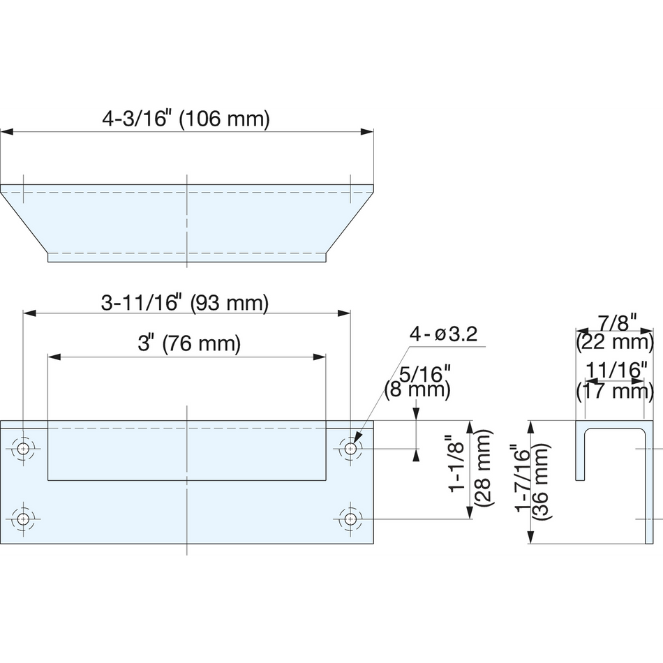 Sugatsune CN-A362: 93mm cc Edge Cabinet Pull - Satin Nickel