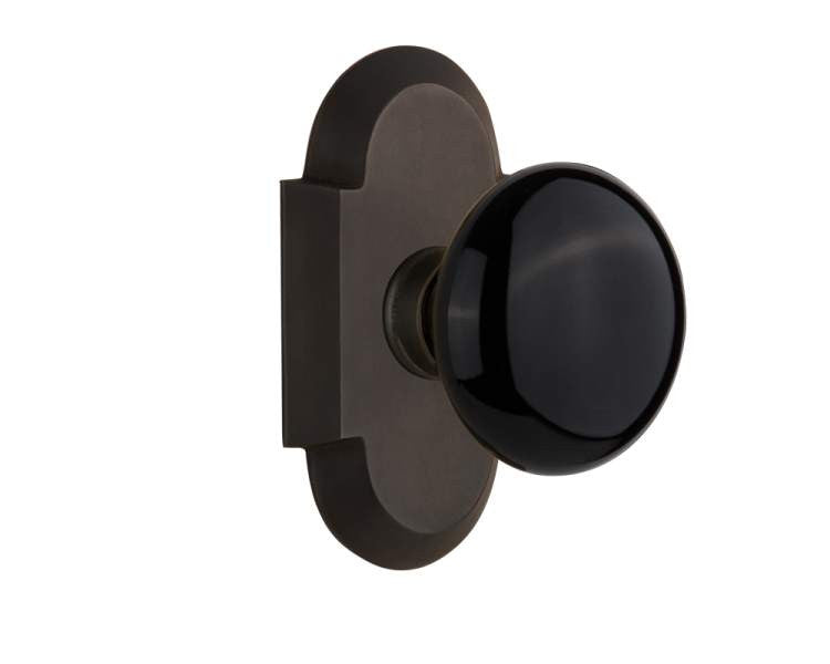 Nostalgic 712878: Cottage Backplate w/Black Porcelain Knob Passage Door Set - Oil-Rubbed Bronze