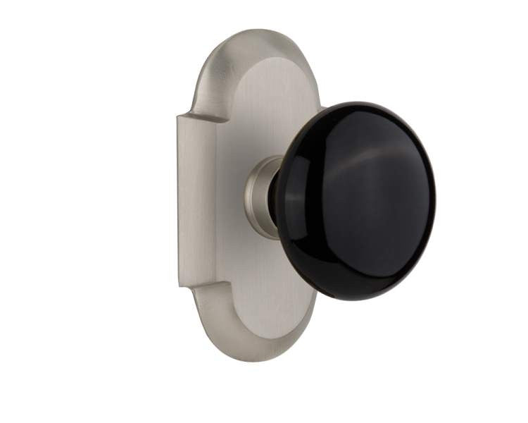 Nostalgic 713072: Cottage Backplate w/Black Porcelain Knob Single Dummy Door Set - Satin Nickel