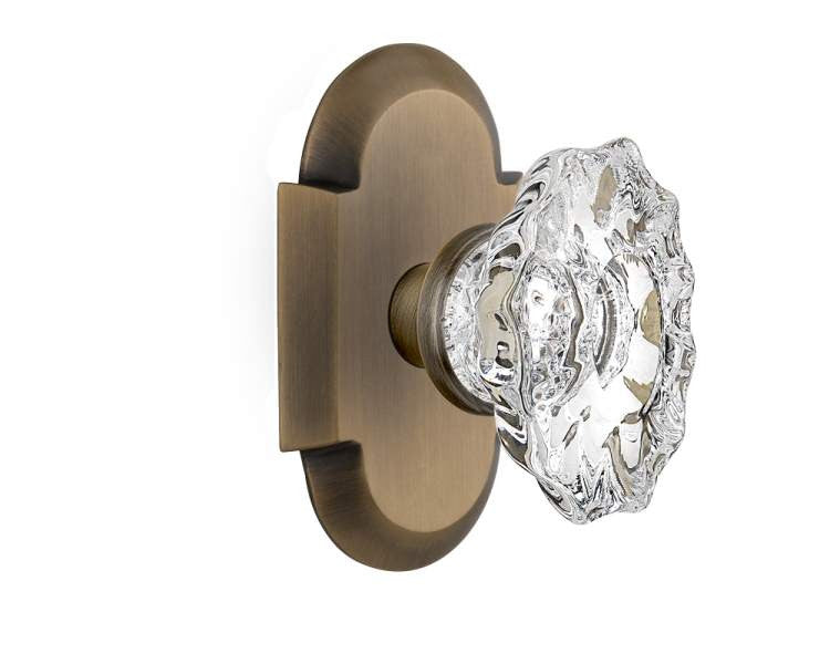 Nostalgic 713622: Cottage Backplate w/Chateau Knob Passage Door Set - Antique Brass