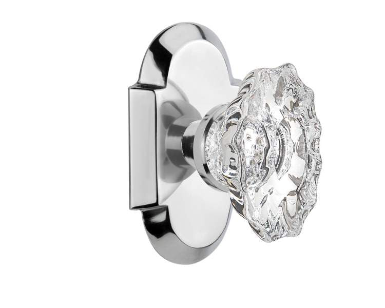 Nostalgic 713723: Cottage Backplate w/Chateau Knob Single Dummy Door Set - Bright Chrome