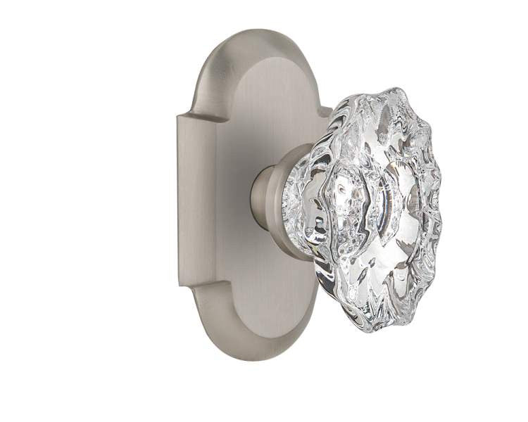 Nostalgic 713924: Cottage Backplate w/Chateau Knob Privacy Door Set - Satin Nickel