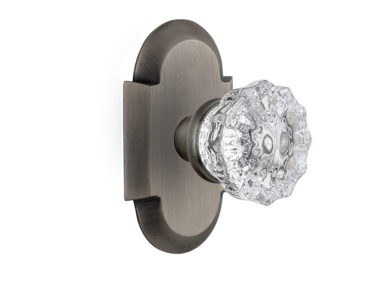 Nostalgic 712897: Cottage Backplate w/Clear Crystal Glass Knob Privacy Door Set - Antique Pewter