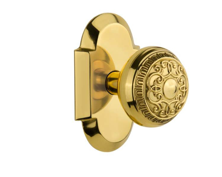Nostalgic 712810: Cottage Backplate w/Egg & Dart Knob Passage Door Set - Polished Brass