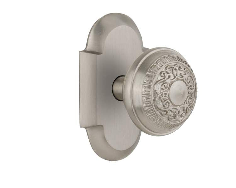Nostalgic 712907: Cottage Backplate w/Egg & Dart Knob Privacy Door Set - Satin Nickel