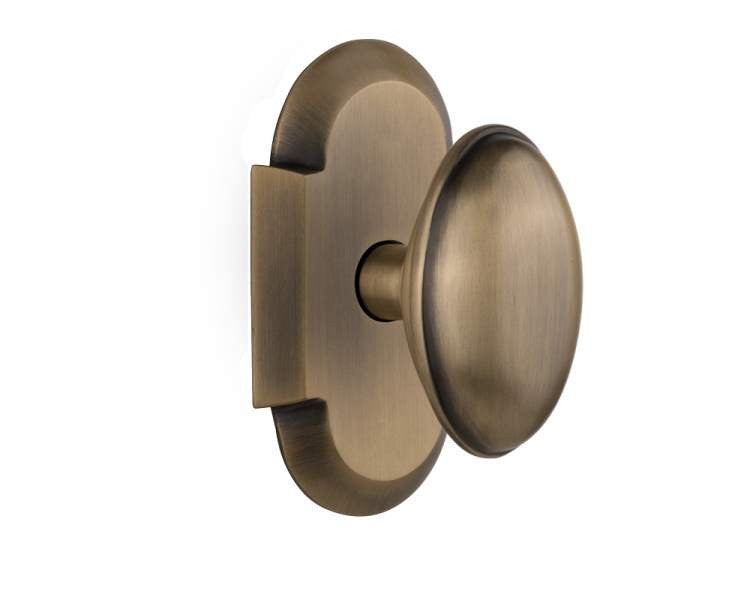 Nostalgic 713006: Cottage Backplate w/Homestead Knob Single Dummy Door Set - Antique Brass