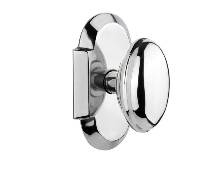 Nostalgic 712816: Cottage Backplate w/Homestead Knob Passage Door Set - Bright Chrome