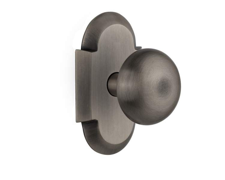 Nostalgic 712924: Cottage Backplate w/New York Knob Privacy Door Set - Antique Pewter
