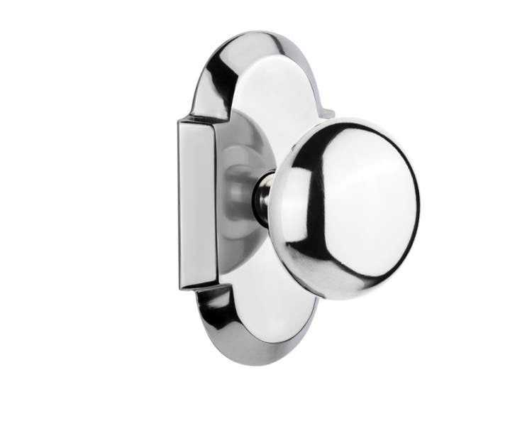 Nostalgic 712829: Cottage Backplate w/New York Knob Passage Door Set - Bright Chrome