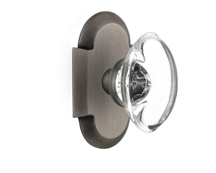 Nostalgic 712931: Cottage Backplate w/Oval Clear Glass Crystal Knob Privacy Door Set - Antique Pewter