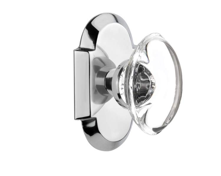 Nostalgic 712932: Cottage Backplate w/Oval Clear Glass Crystal Knob Privacy Door Set - Bright Chrome
