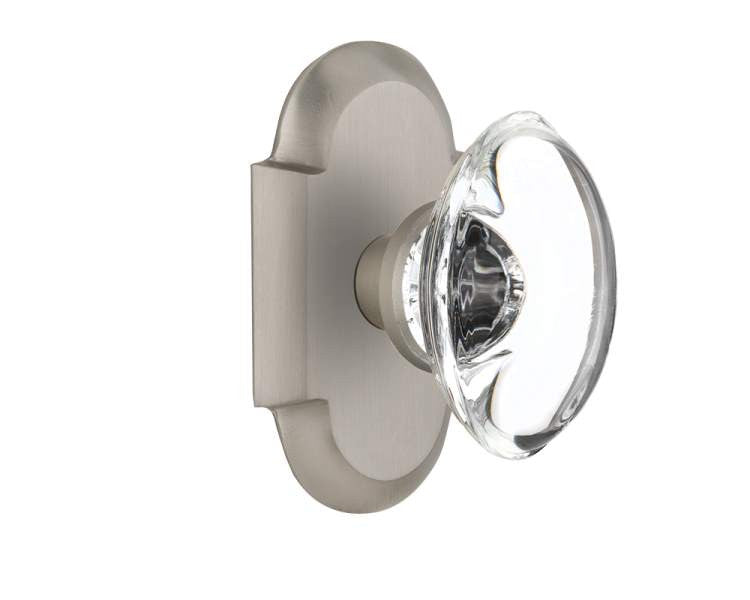 Nostalgic 712839: Cottage Backplate w/Oval Clear Glass Crystal Knob Passage Door Set - Satin Nickel