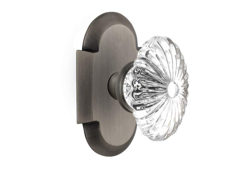 Nostalgic 713034: Cottage Backplate w/Oval Fluted Clear Glass Crystal Knob Single Dummy Door Set - Antique Pewter