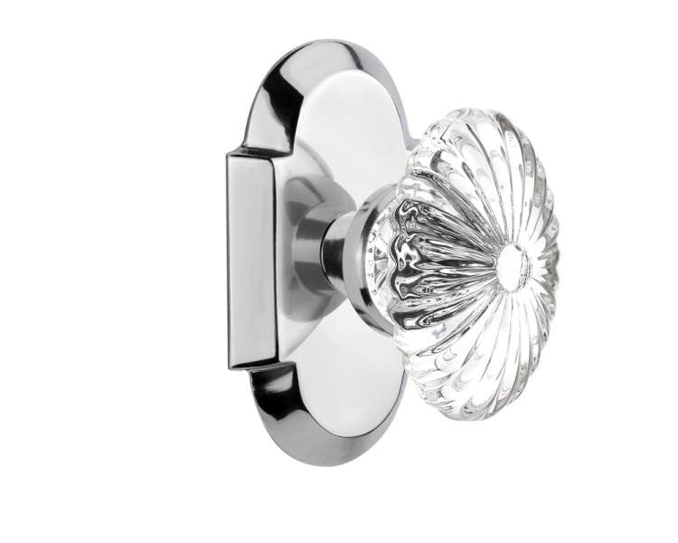 Nostalgic 712939: Cottage Backplate w/Oval Fluted Clear Glass Crystal Knob Privacy Door Set - Bright Chrome