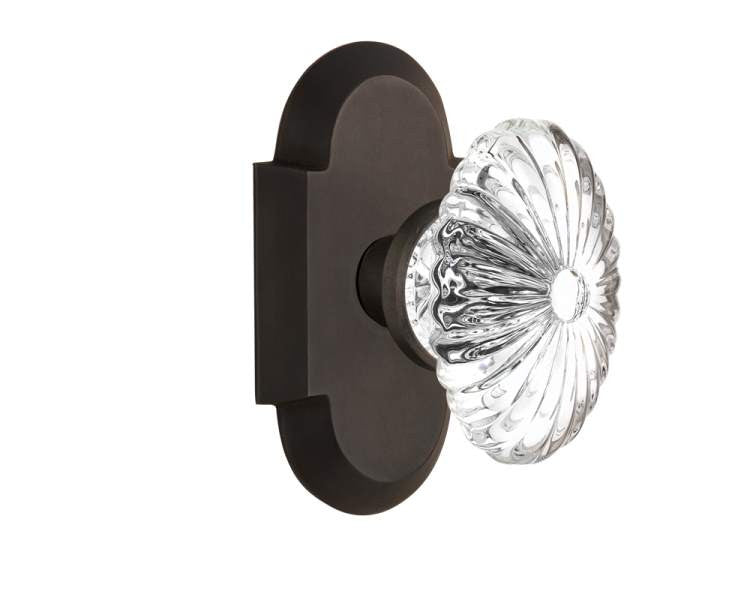 Nostalgic 712844: Cottage Backplate w/Oval Fluted Clear Glass Crystal Knob Passage Door Set - Oil-Rubbed Bronze
