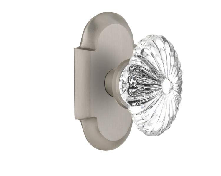 Nostalgic 713038: Cottage Backplate w/Oval Fluted Clear Glass Crystal Knob Single Dummy Door Set - Satin Nickel