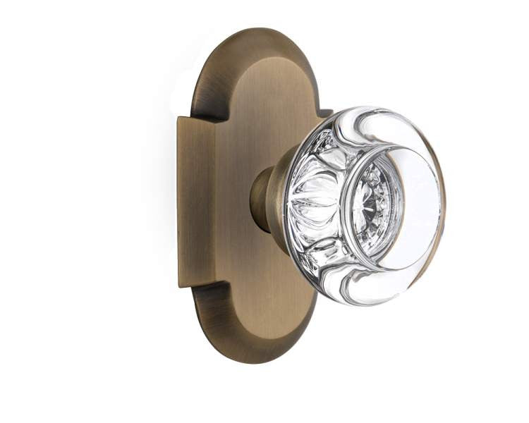 Nostalgic 713040: Cottage Backplate w/Round Clear Glass Crystal Knob Single Dummy Door Set - Antique Brass