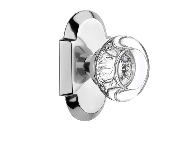 Nostalgic 713042: Cottage Backplate w/Round Clear Glass Crystal Knob Single Dummy Door Set - Bright Chrome