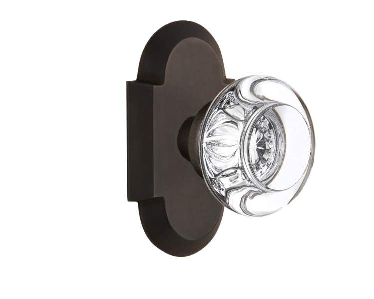 Nostalgic 712947: Cottage Backplate w/Round Clear Glass Crystal Knob Privacy Door Set - Oil-Rubbed Bronze