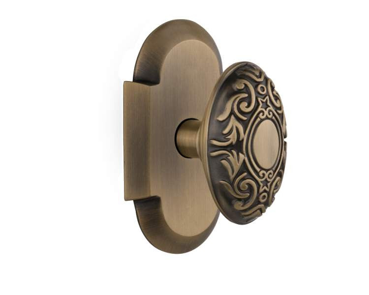 Nostalgic 712862: Cottage Backplate w/Victorian Knob Passage Door Set - Antique Brass
