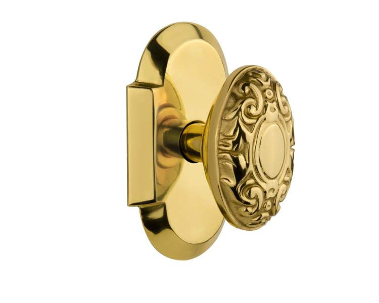 Nostalgic 712961: Cottage Backplate w/Victorian Knob Privacy Door Set - Polished Brass