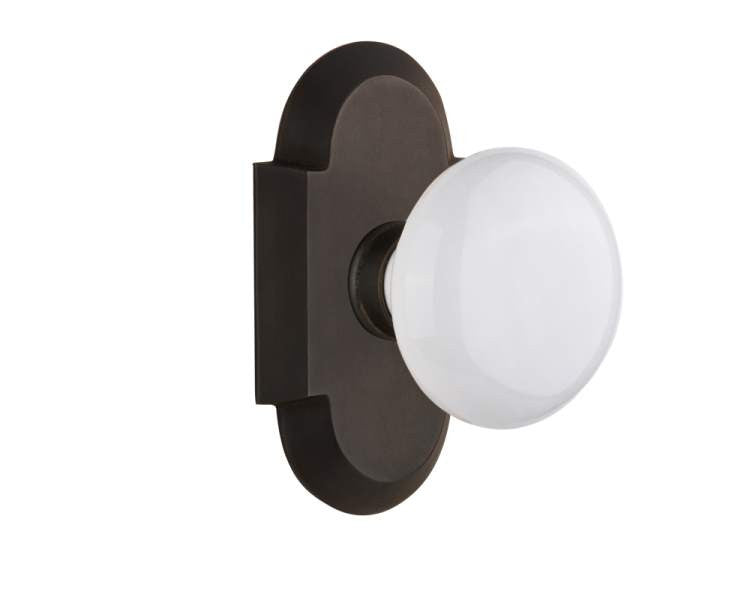 Nostalgic 712988: Cottage Backplate w/White Porcelain Knob Privacy Door Set - Oil-Rubbed Bronze