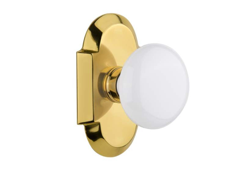 Nostalgic 713085: Cottage Backplate w/White Porcelain Knob Single Dummy Door Set - Polished Brass