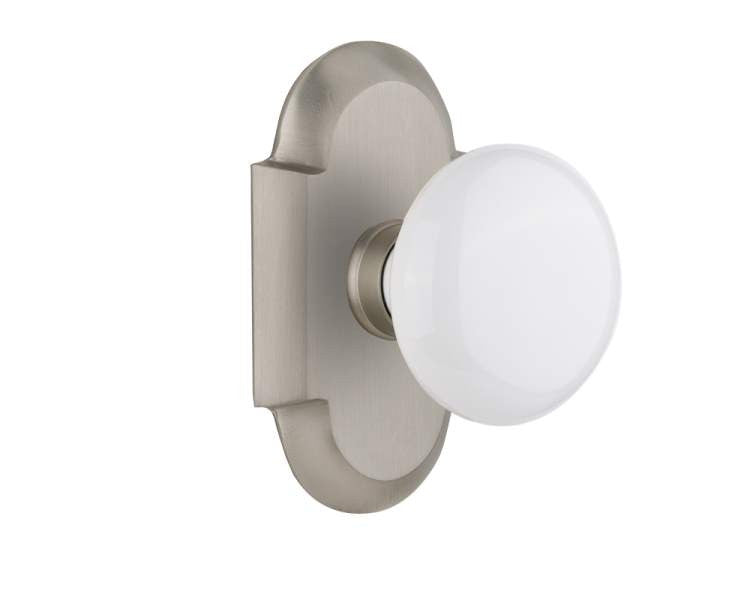 Nostalgic 713086: Cottage Backplate w/White Porcelain Knob Single Dummy Door Set - Satin Nickel