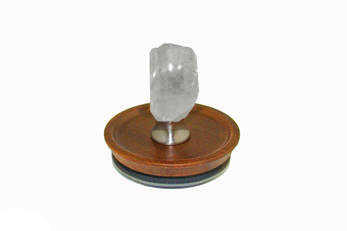 Gemstone CQP-L-15: Acacia Wooden Lid with Single Quartz Crystal Handle