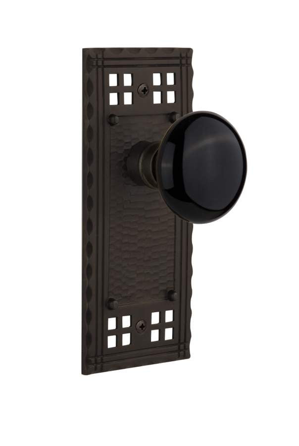 Nostalgic 715392: Craftsman Backplate w/Black Porcelain Knob Single Dummy Door Set - Oil-Rubbed Bronze
