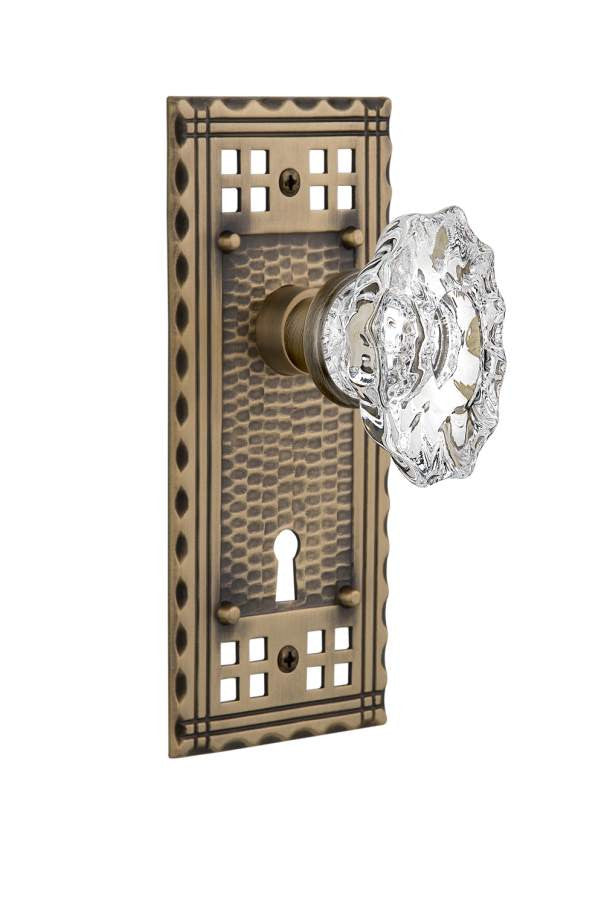 Nostalgic 714007: Craftsman Backplate w/Chateau Knob Privacy Door Set - Antique Brass