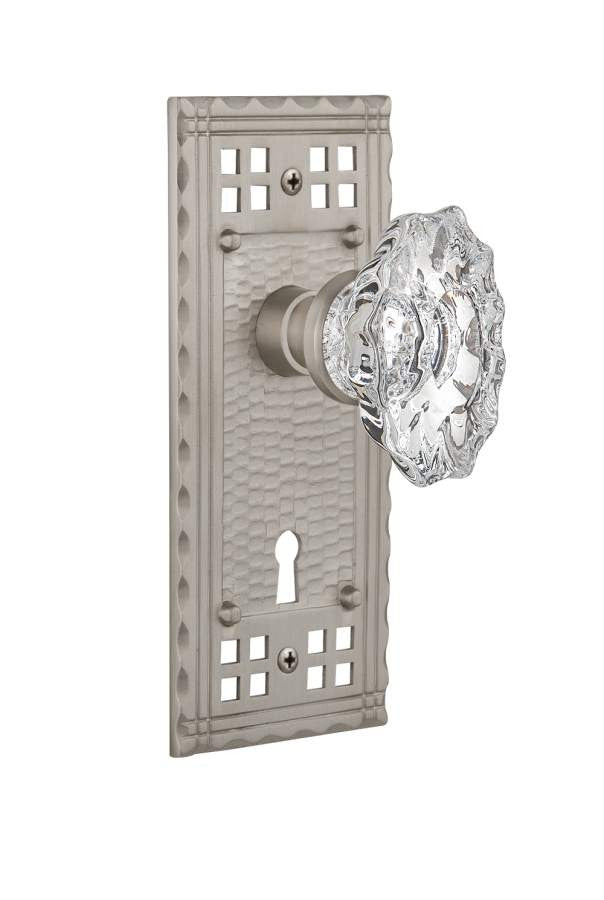 Nostalgic 713812: Craftsman Backplate w/Chateau Knob Single Dummy Door Set - Satin Nickel