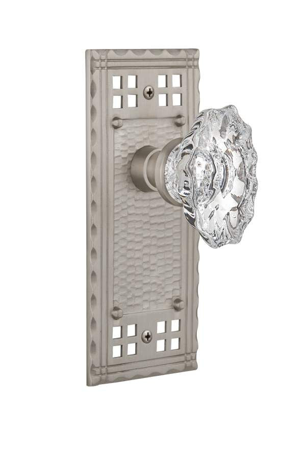 Nostalgic 713772: Craftsman Backplate w/Chateau Knob Single Dummy Door Set - Satin Nickel