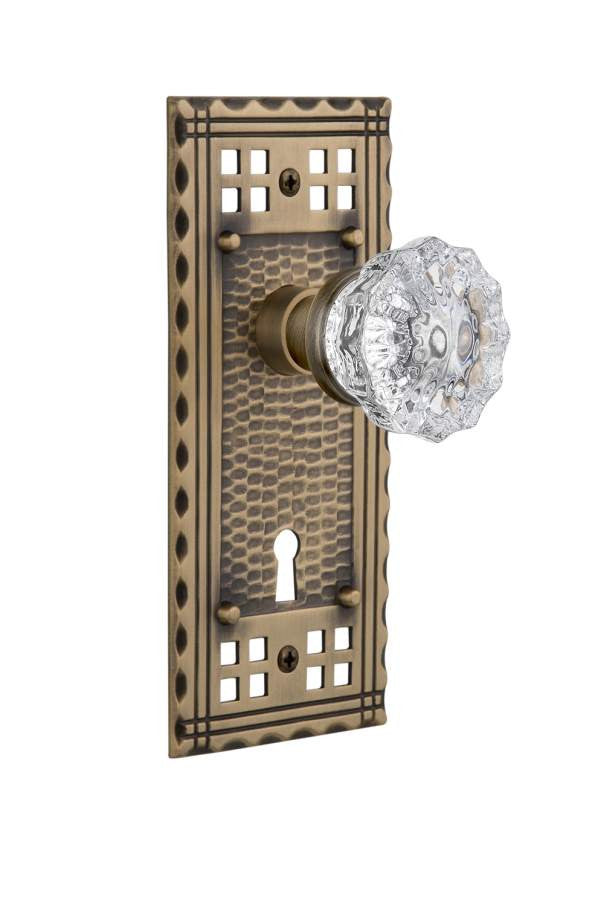 Nostalgic 715422: Craftsman Backplate w/Clear Crystal Glass Knob Single Dummy Door Set - Antique Brass