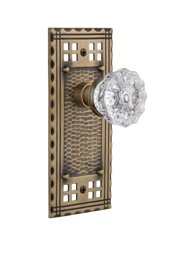 Nostalgic 715358: Craftsman Backplate w/Clear Crystal Glass Knob Single Dummy Door Set - Antique Brass