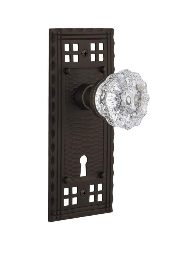 Nostalgic 715296: Craftsman Backplate w/Clear Crystal Glass Knob Passage Door Set - Oil-Rubbed Bronze