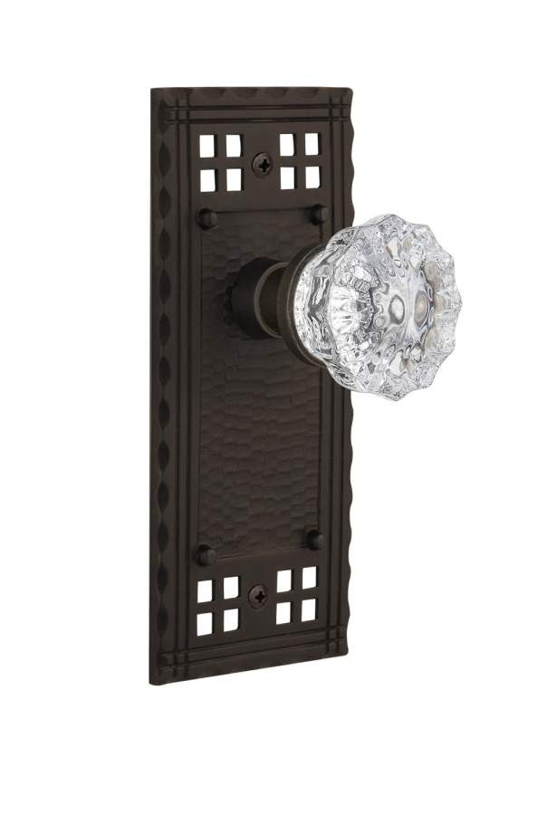 Nostalgic 715616: Craftsman Backplate w/Clear Crystal Glass Knob Privacy Door Set - Oil-Rubbed Bronze