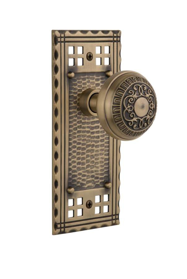 Nostalgic 715362: Craftsman Backplate w/Egg & Dart Knob Single Dummy Door Set - Antique Brass