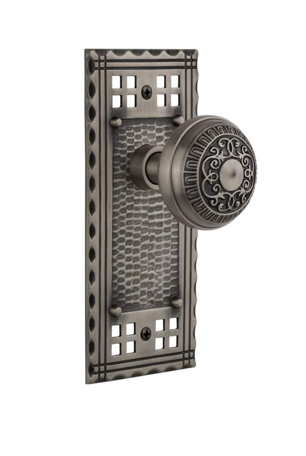 Nostalgic 715235: Craftsman Backplate w/Egg & Dart Knob Passage Door Set - Antique Pewter