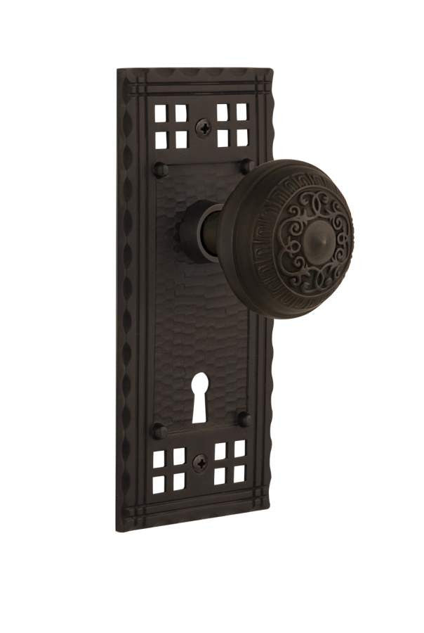 Nostalgic 715300: Craftsman Backplate w/Egg & Dart Knob Passage Door Set - Oil-Rubbed Bronze