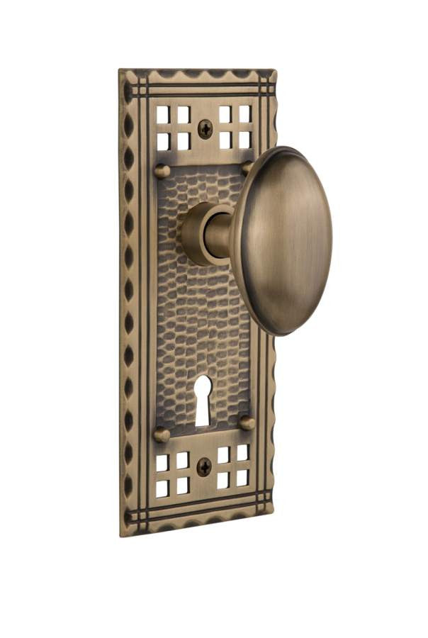 Nostalgic 715430: Craftsman Backplate w/Homestead Knob Single Dummy Door Set - Antique Brass