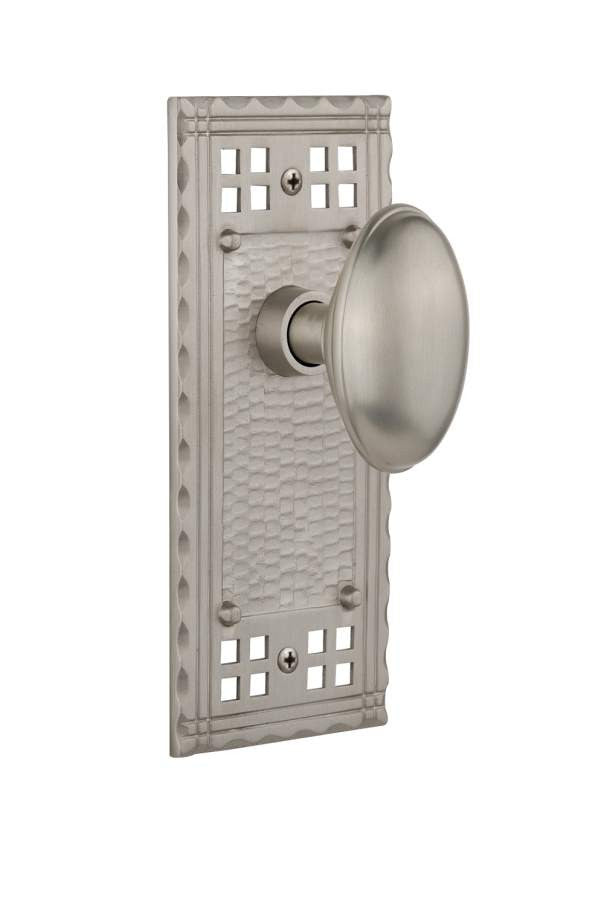 Nostalgic 715369: Craftsman Backplate w/Homestead Knob Single Dummy Door Set - Satin Nickel