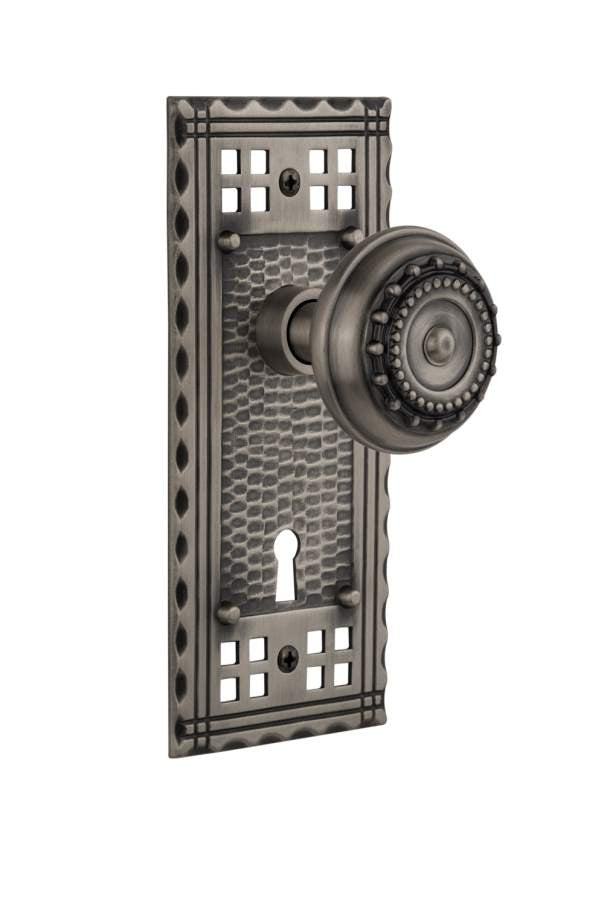 Nostalgic 715307: Craftsman Backplate w/Meadows Knob Passage Door Set - Antique Pewter