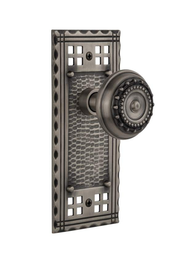 Nostalgic 715371: Craftsman Backplate w/Meadows Knob Single Dummy Door Set - Antique Pewter