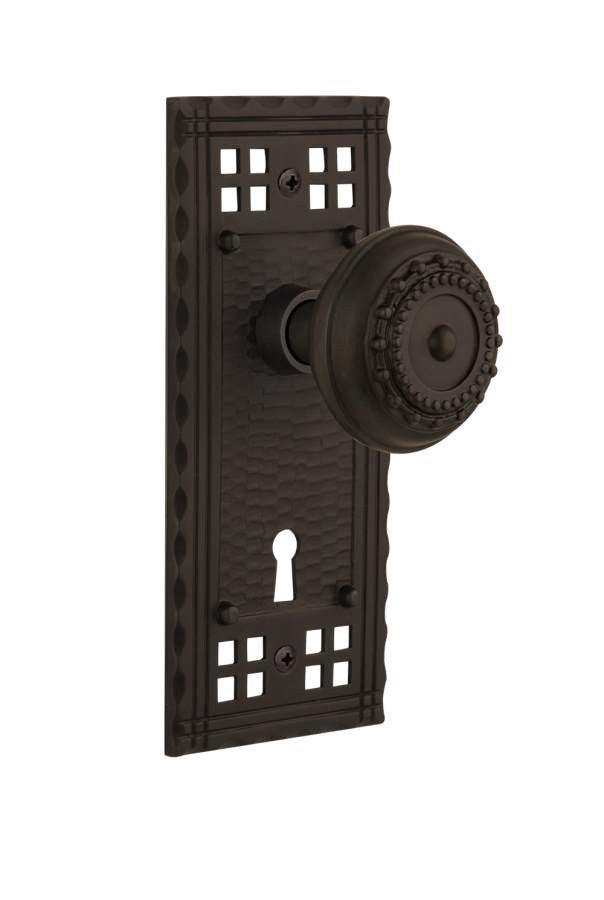 Nostalgic 715436: Craftsman Backplate w/Meadows Knob Single Dummy Door Set - Oil-Rubbed Bronze