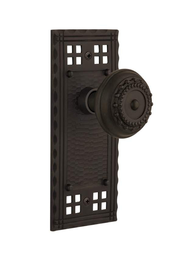 Nostalgic 715372: Craftsman Backplate w/Meadows Knob Single Dummy Door Set - Oil-Rubbed Bronze