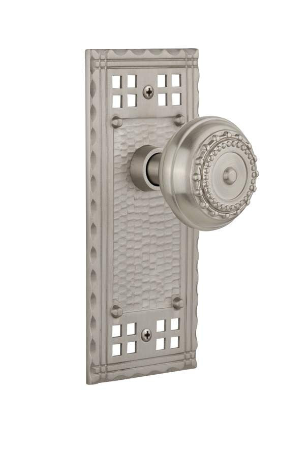 Nostalgic 715373: Craftsman Backplate w/Meadows Knob Single Dummy Door Set - Satin Nickel