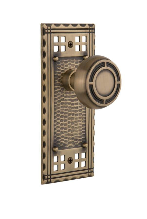 Nostalgic 715418: Craftsman Backplate w/Mission Knob Single Dummy Door Set - Antique Brass