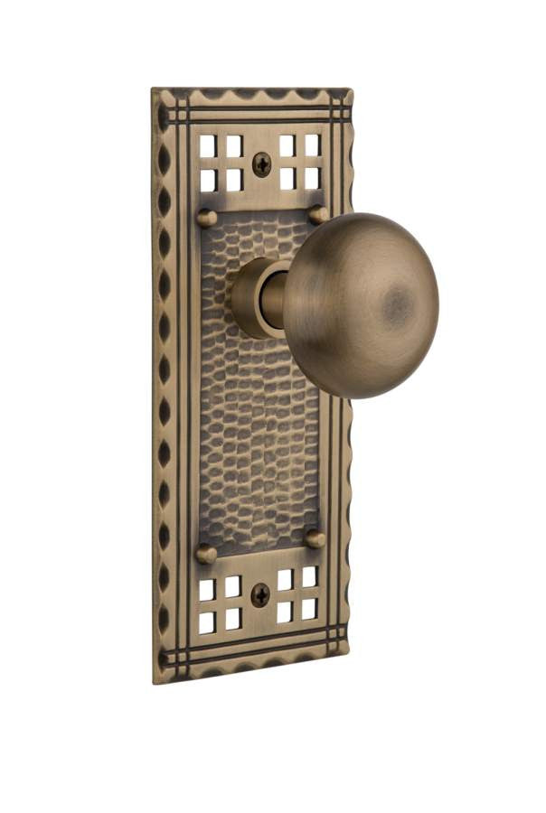 Nostalgic 715374: Craftsman Backplate w/New York Knob Single Dummy Door Set - Antique Brass